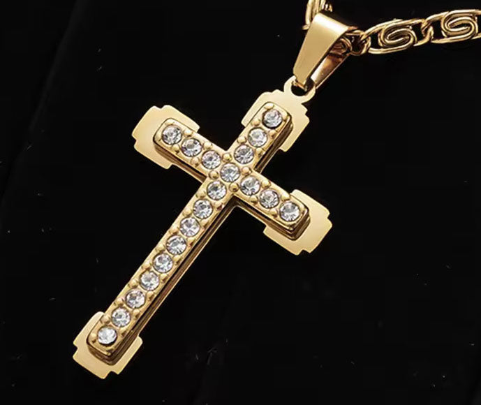 Stainless Steel Custom Cross Pendant Necklace with Diamond Accent - Elegant Design for Everyday Wear