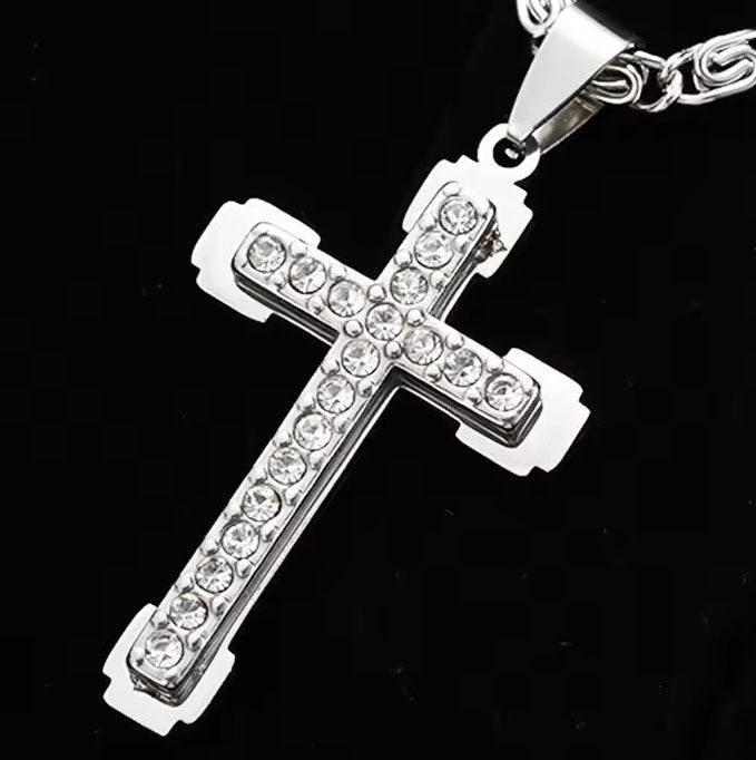 Stainless Steel Custom Cross Pendant Necklace with Diamond Accent - Elegant Design for Everyday Wear