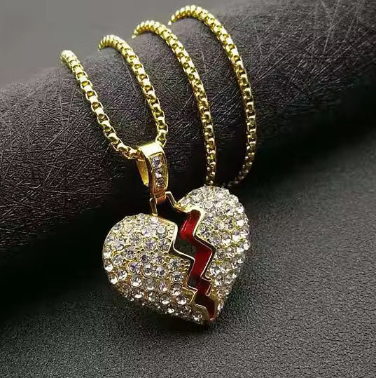 Stainless Steel Iced Out Broken Heart Necklace