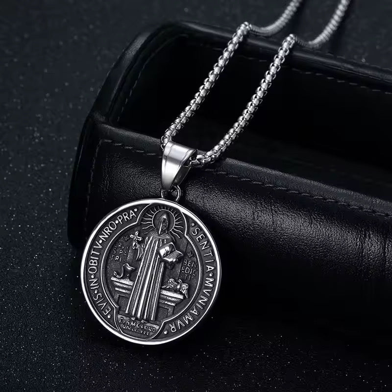 Stainless Steel Saint Benedict religious Necklace