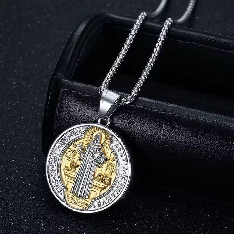 Stainless Steel Saint Benedict religious Necklace