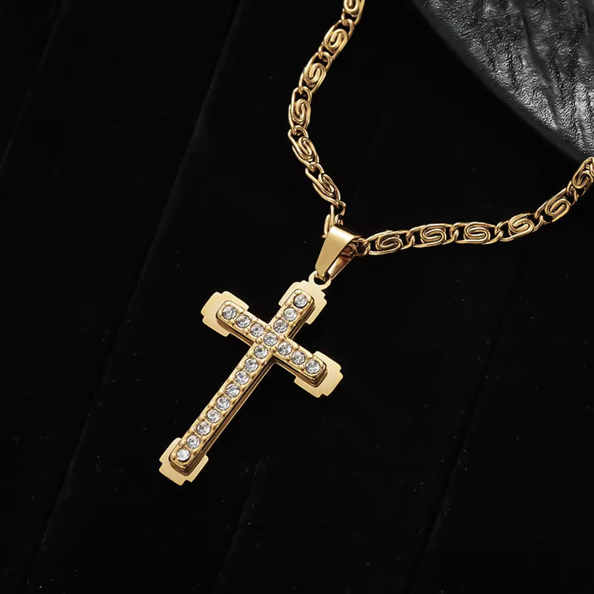 Stainless Steel Custom Cross Pendant Necklace with Diamond Accent - Elegant Design for Everyday Wear