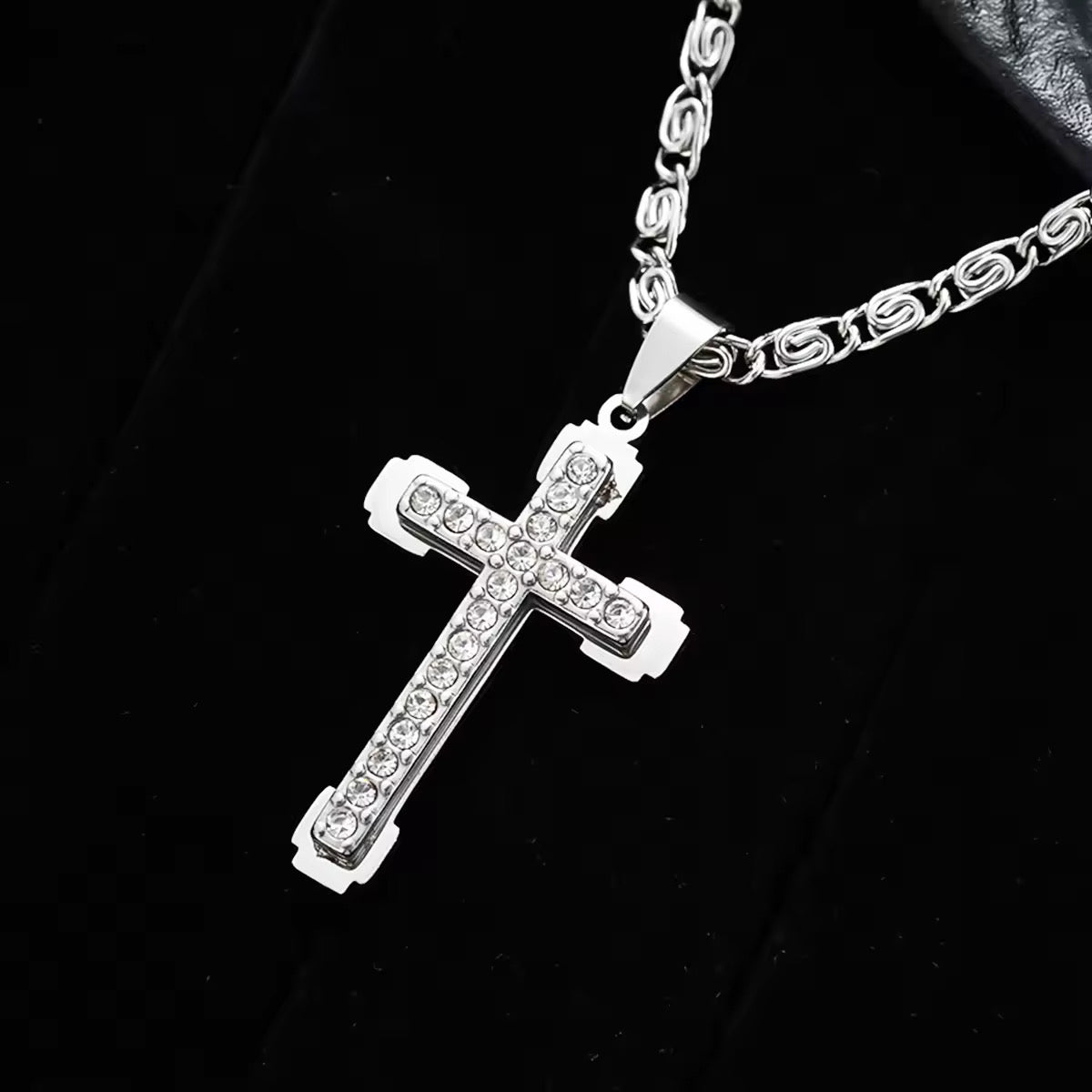 Stainless Steel Custom Cross Pendant Necklace with Diamond Accent - Elegant Design for Everyday Wear