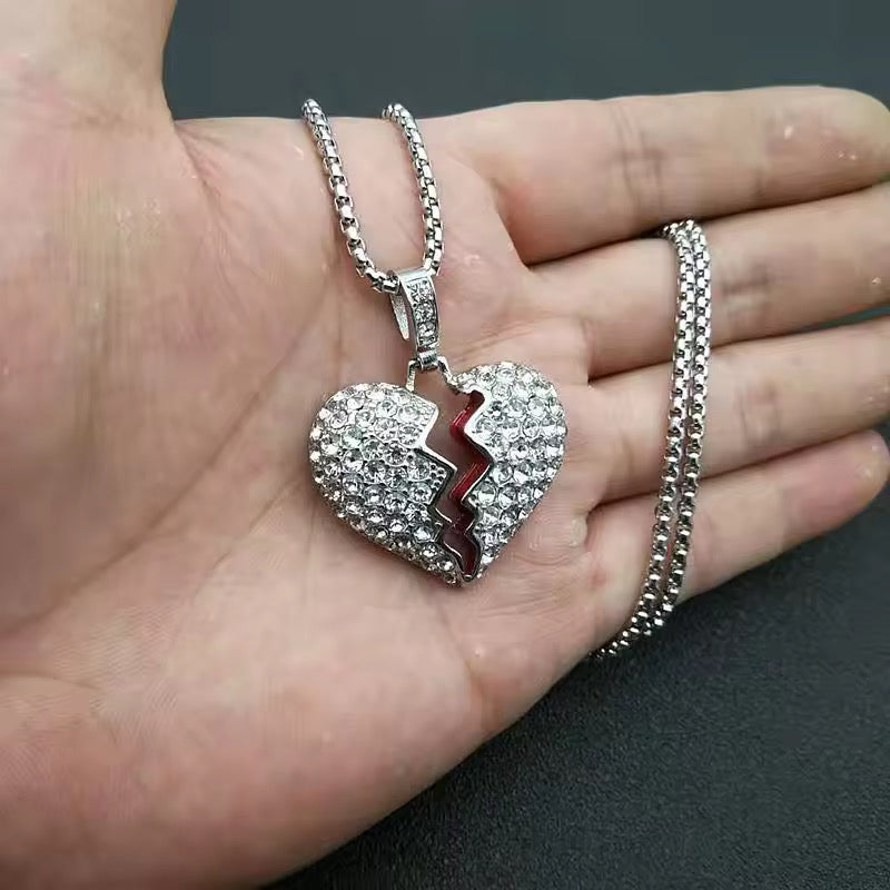 Stainless Steel Iced Out Broken Heart Necklace