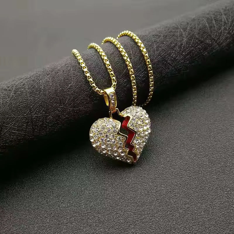 Stainless Steel Iced Out Broken Heart Necklace