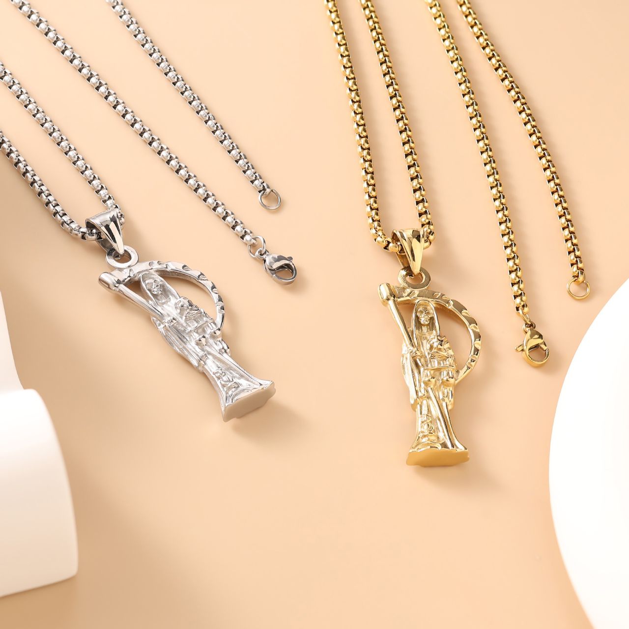 Stainless Steel Santa Muerte Pendant Necklace