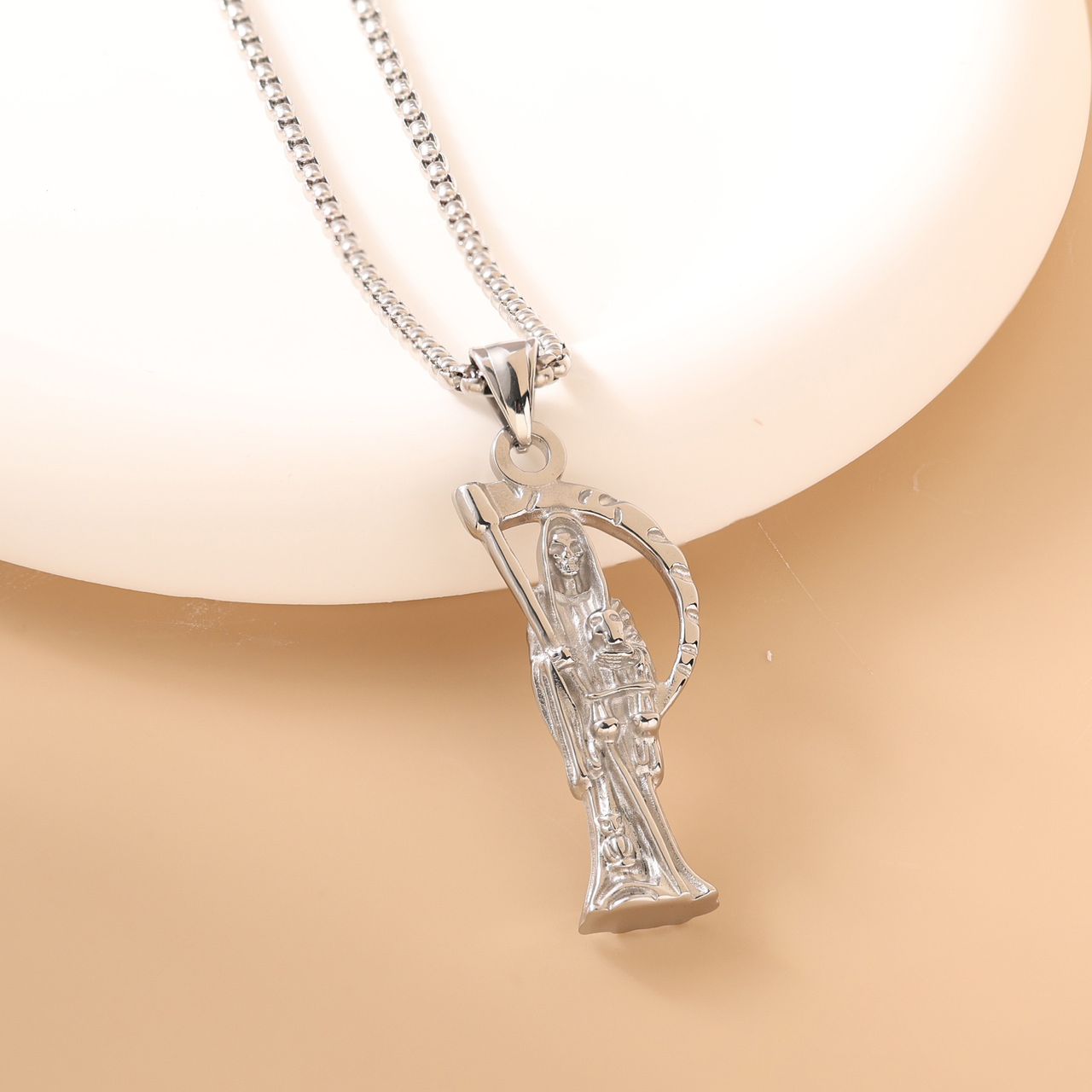 Stainless Steel Santa Muerte Pendant Necklace