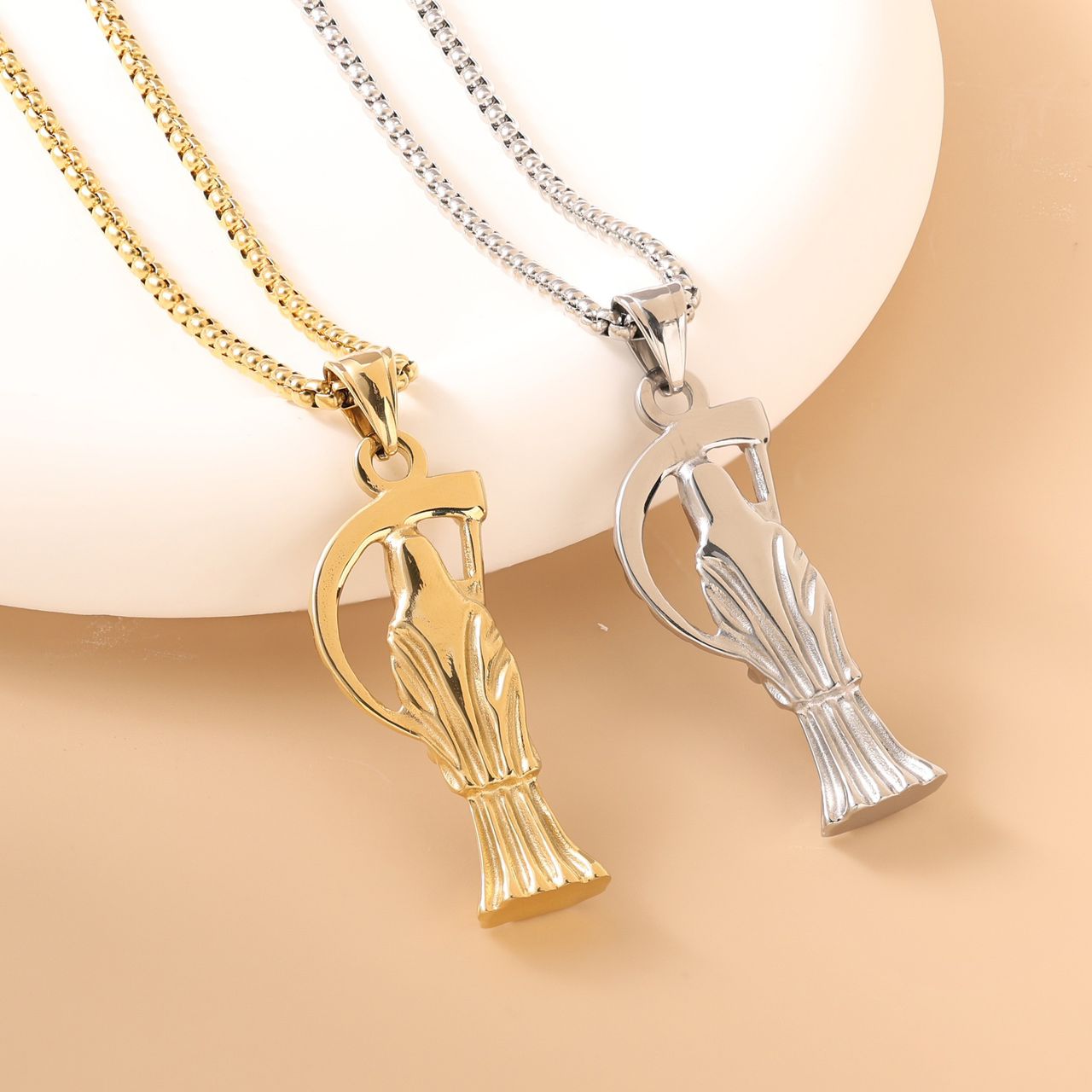 Stainless Steel Santa Muerte Pendant Necklace