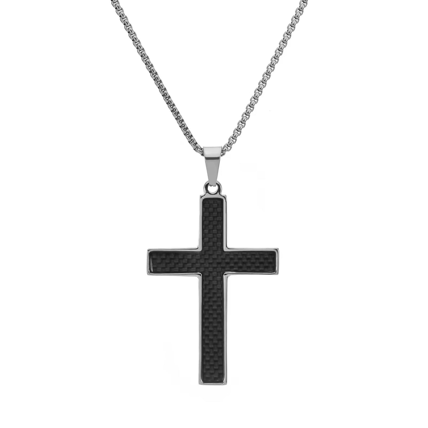 Stainless Steel Cross Necklace with Black Accent - Elegant Design for Everyday Wear