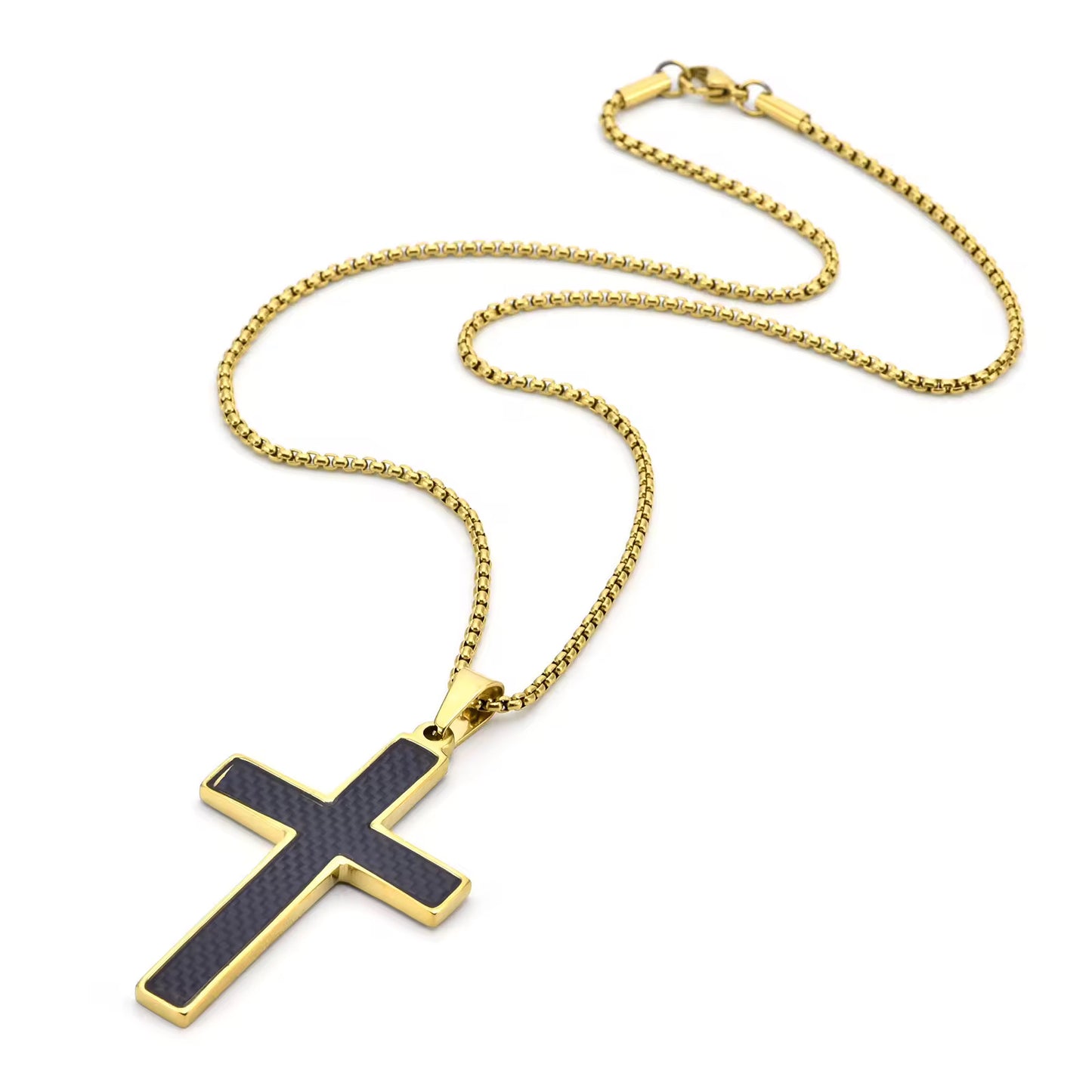 Stainless Steel Cross Necklace with Black Accent - Elegant Design for Everyday Wear