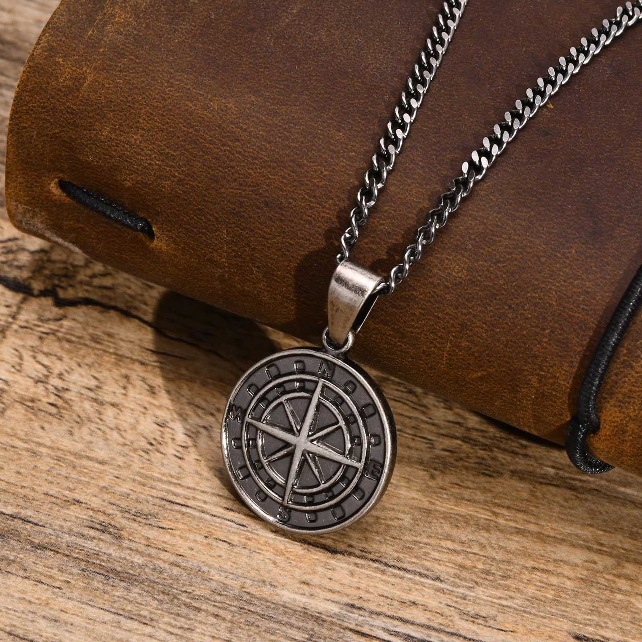 Stainless Steel Compass Pendant Necklace