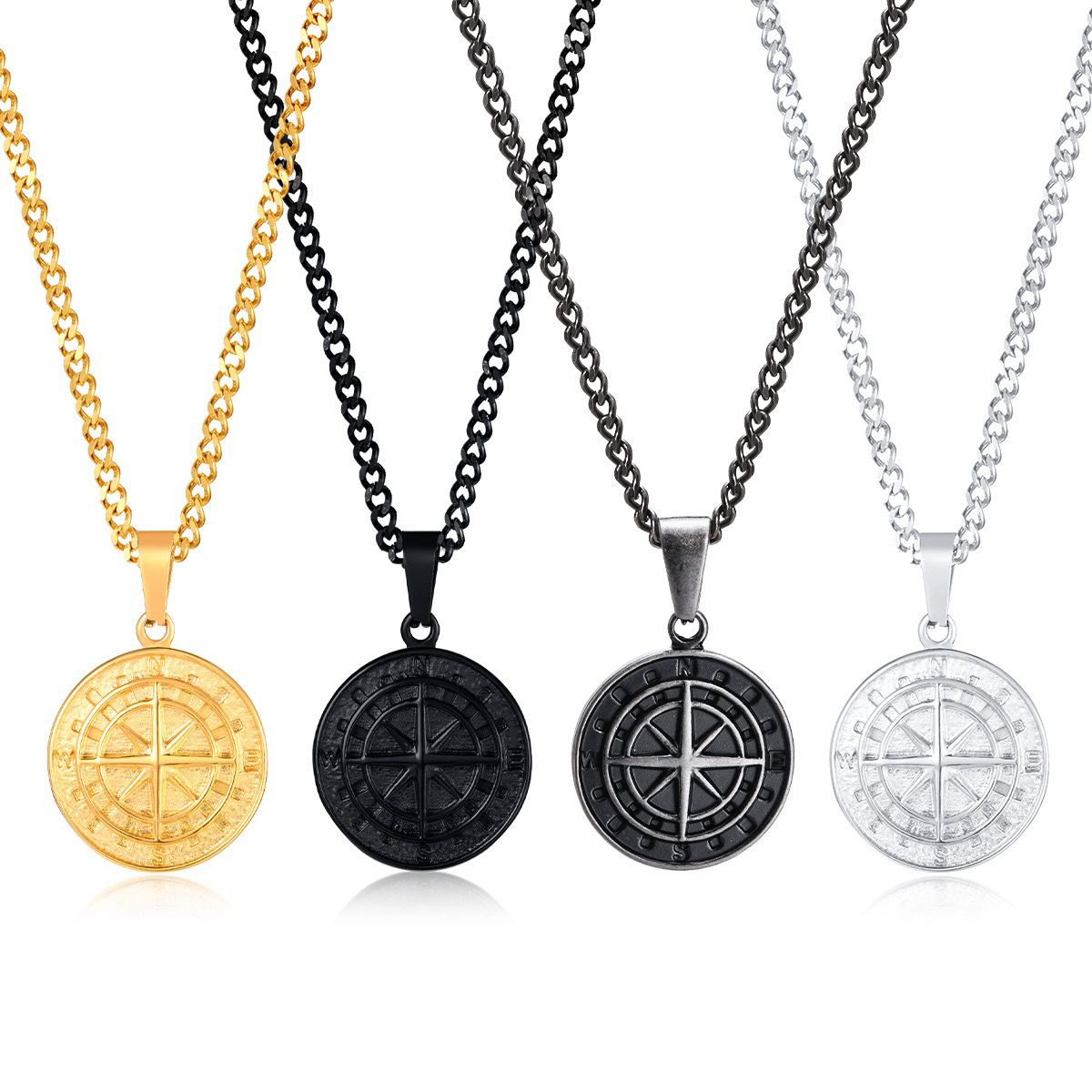 Stainless Steel Compass Pendant Necklace