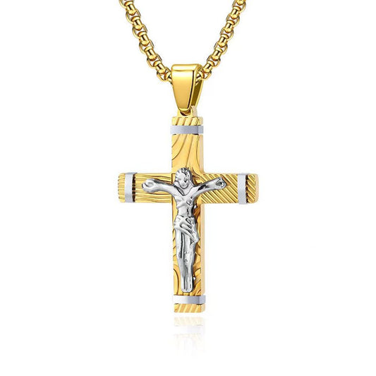 Stainless Steel Cross Pendant Necklace with Jesus - Elegant Design for Any Occasion