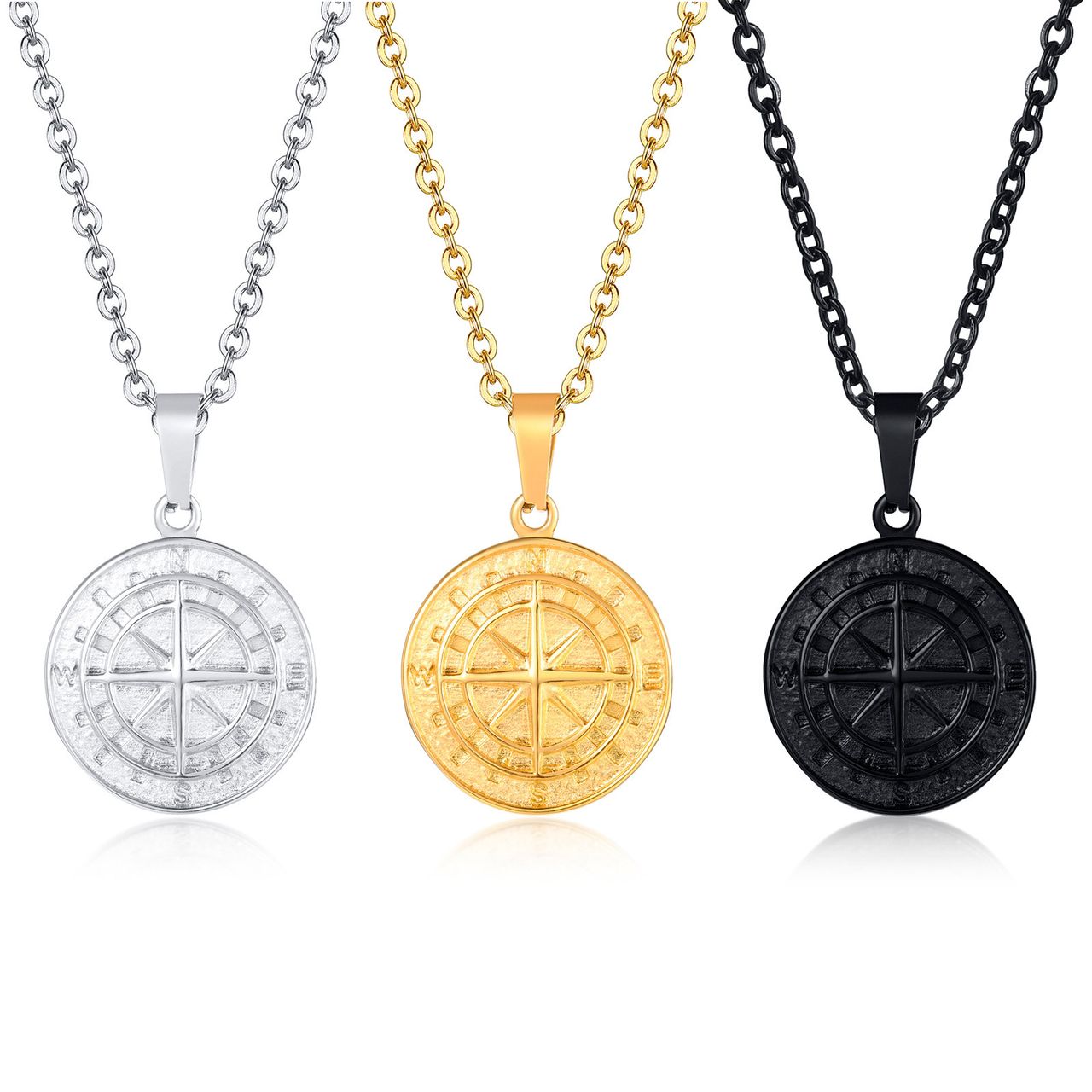 Stainless Steel Compass Pendant Necklace