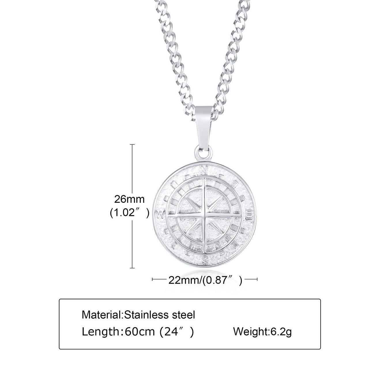 Stainless Steel Compass Pendant Necklace