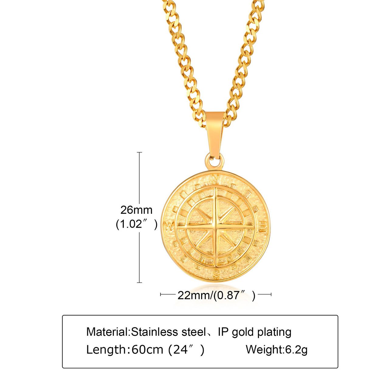 Stainless Steel Compass Pendant Necklace