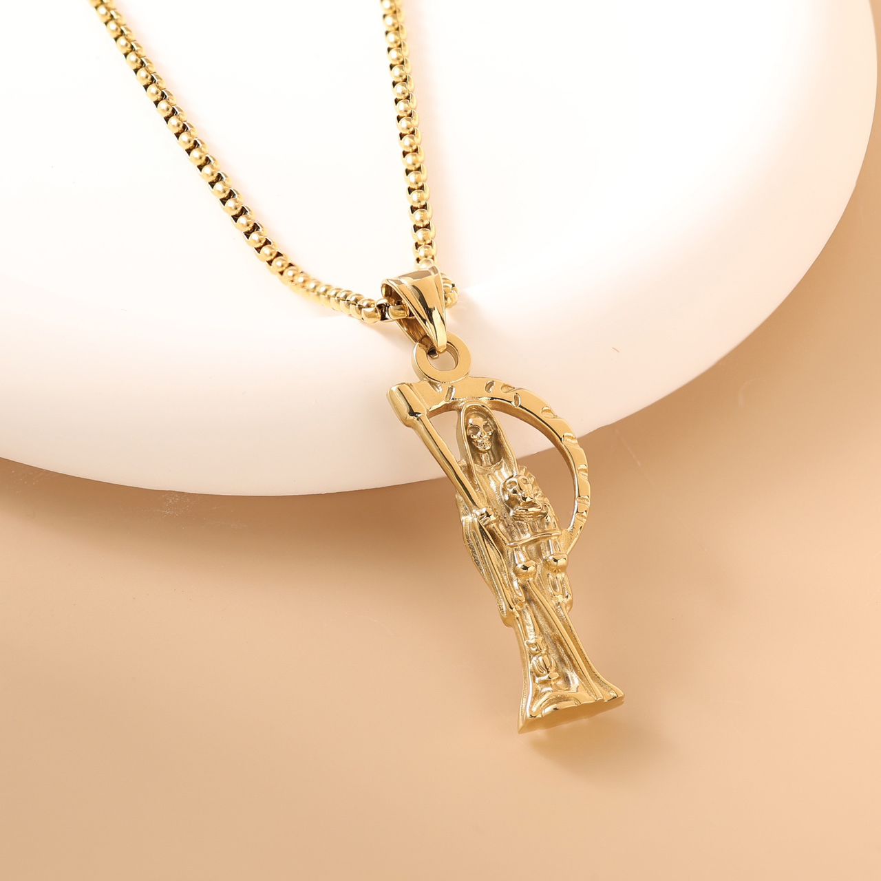 Stainless Steel Santa Muerte Pendant Necklace