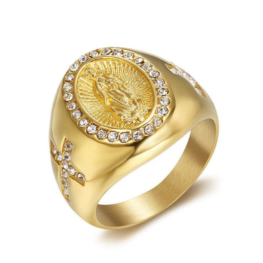 Stainless Steel Virgin Mary Ring with Diamond Accent - Elegant Design for Any Occasion