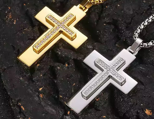 Stainless Steel Cross with Diamond accent